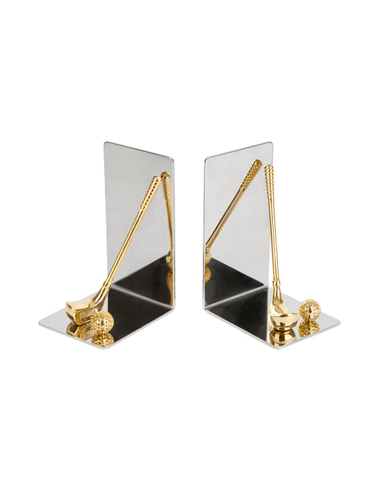 Vintage 1970s Brass and Chrome Golf Club Bookends Weston Table