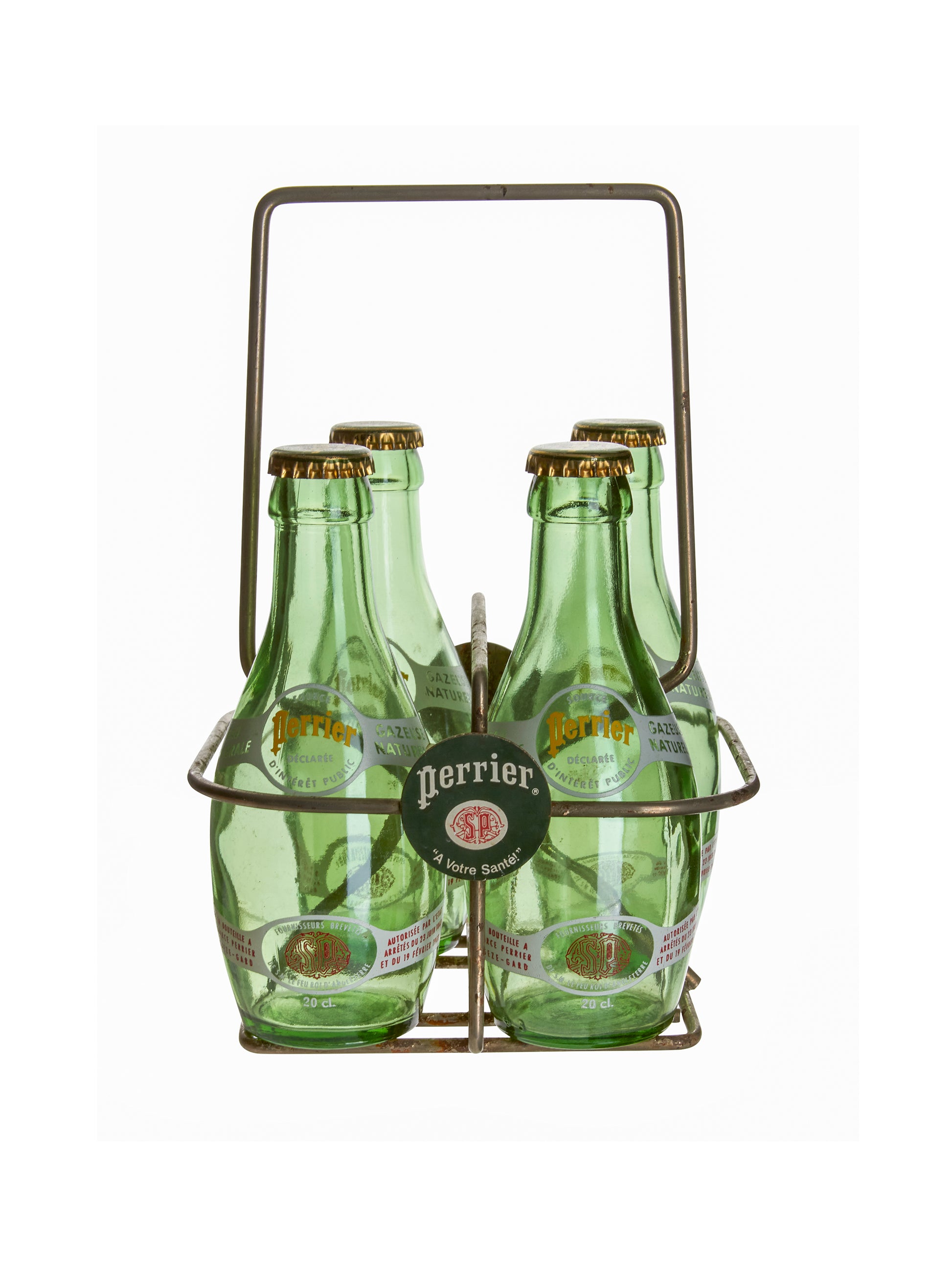 Vintage 1970s Perrier Glass Water Bottle Carrier Weston Table SP