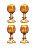 Vintage 19th Century Amber French Etched Trumpet Glasses Set of Four Weston Table