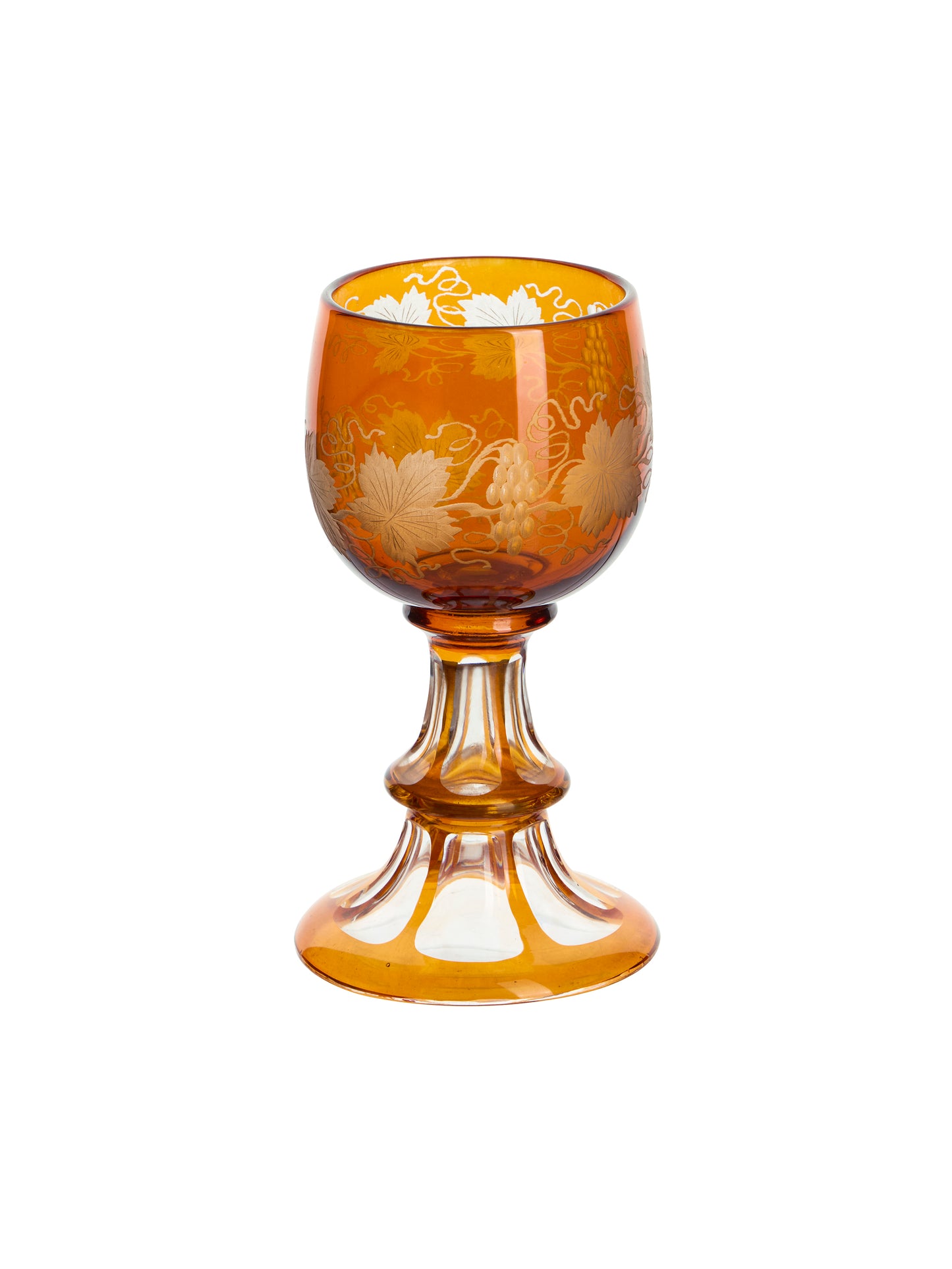 Vintage 19th Century Amber French Etched Trumpet Glasses Weston Table