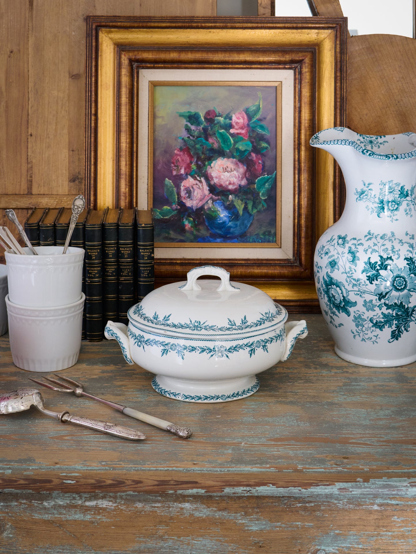 Vintage 19th Century Blue Ribbon Ironstone Tureen Weston Table