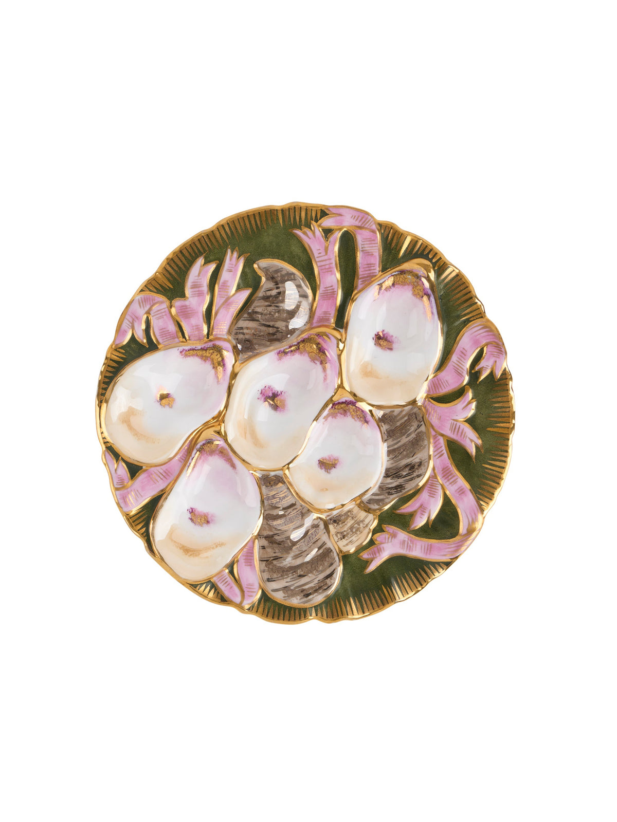 Vintage 19th Century Carl Tielsch Pink & Green Oyster Plate Weston Table