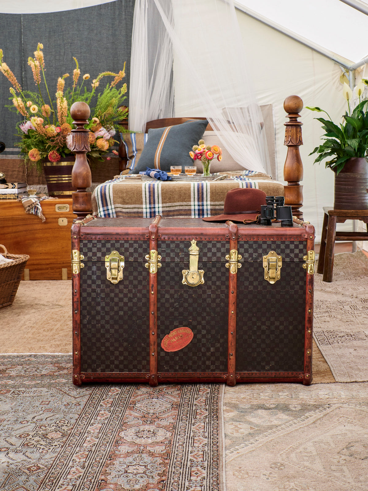 Vintage 19th Century Checked Courier Trunk Weston Table