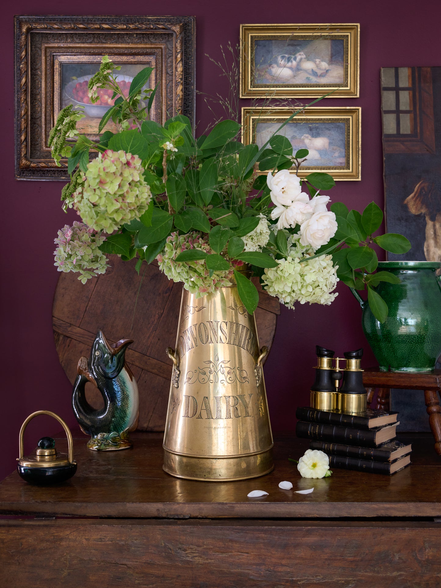 Vintage 19th Century Devonshire Brass Dairy Pail Weston Table