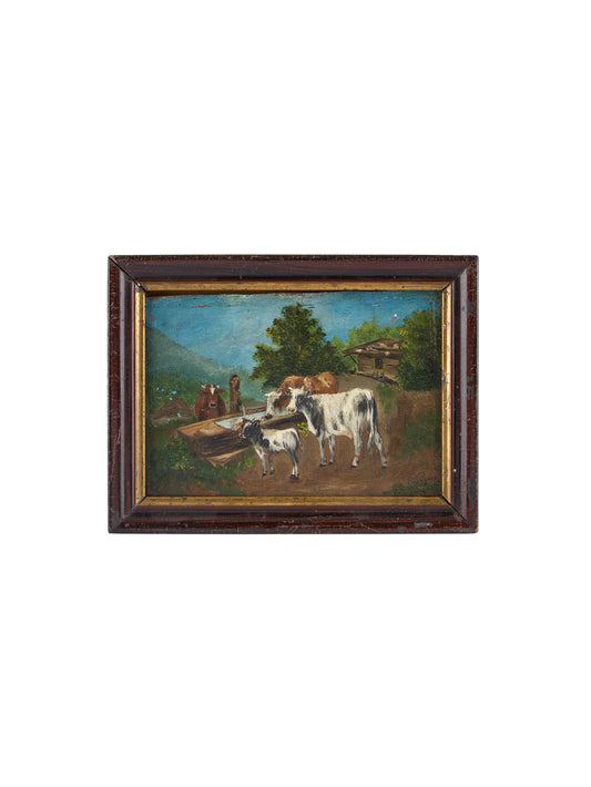Vintage 19th Century English Cow Painting Weston Table