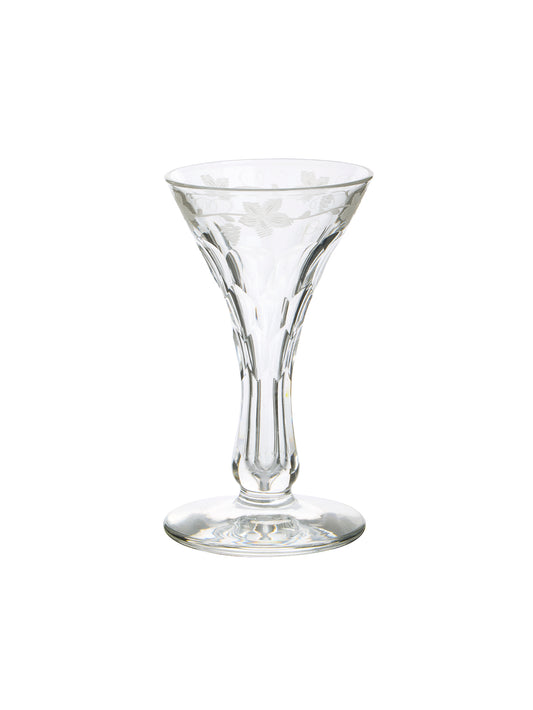Vintage 19th Century English Engraved Crystal Liqueur Glasses Set of Four Weston Table