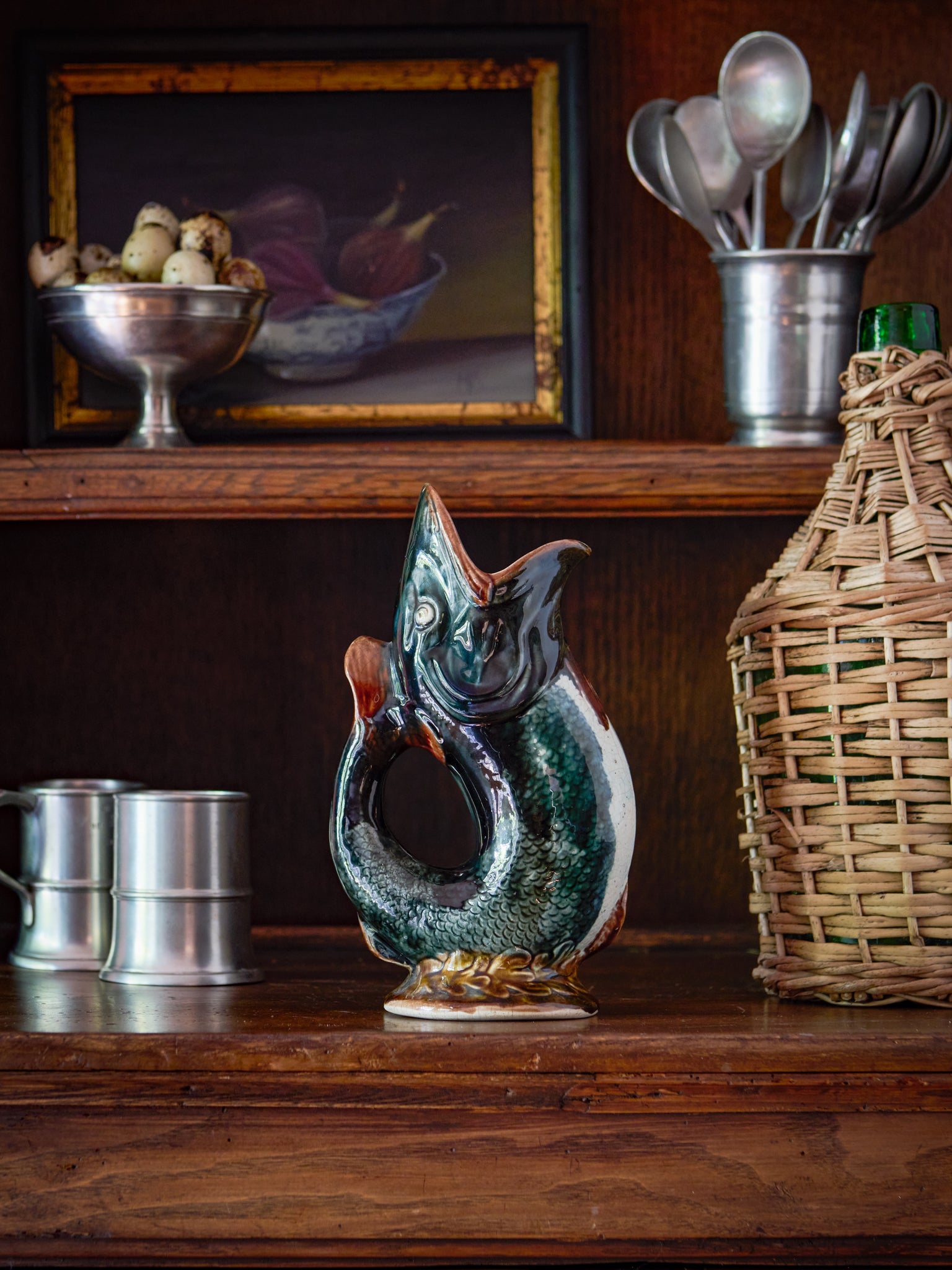 Vintage 19th Century Majolica Gurgling Fish Jug Weston Table