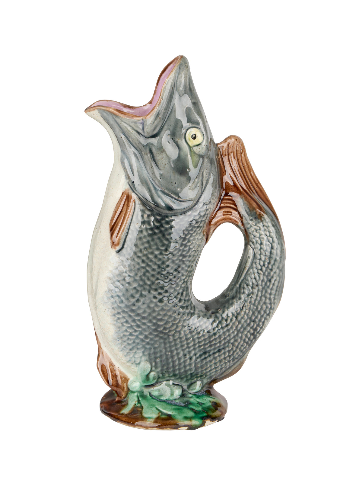 Vintage 19th Century English Majolica Fish Jug Two Weston Table