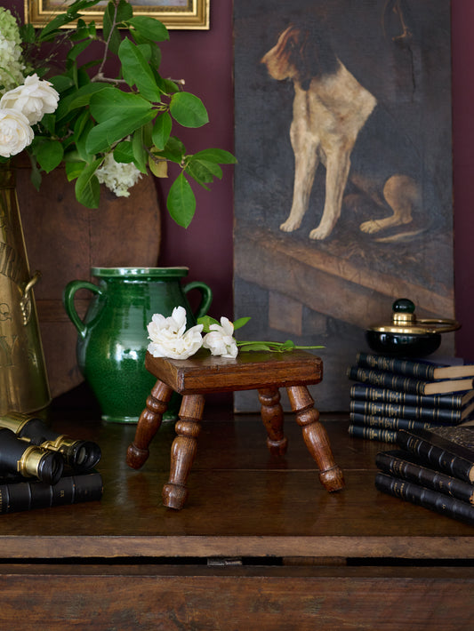 Vintage 19th Century English Oak Tiny Stool Weston Table