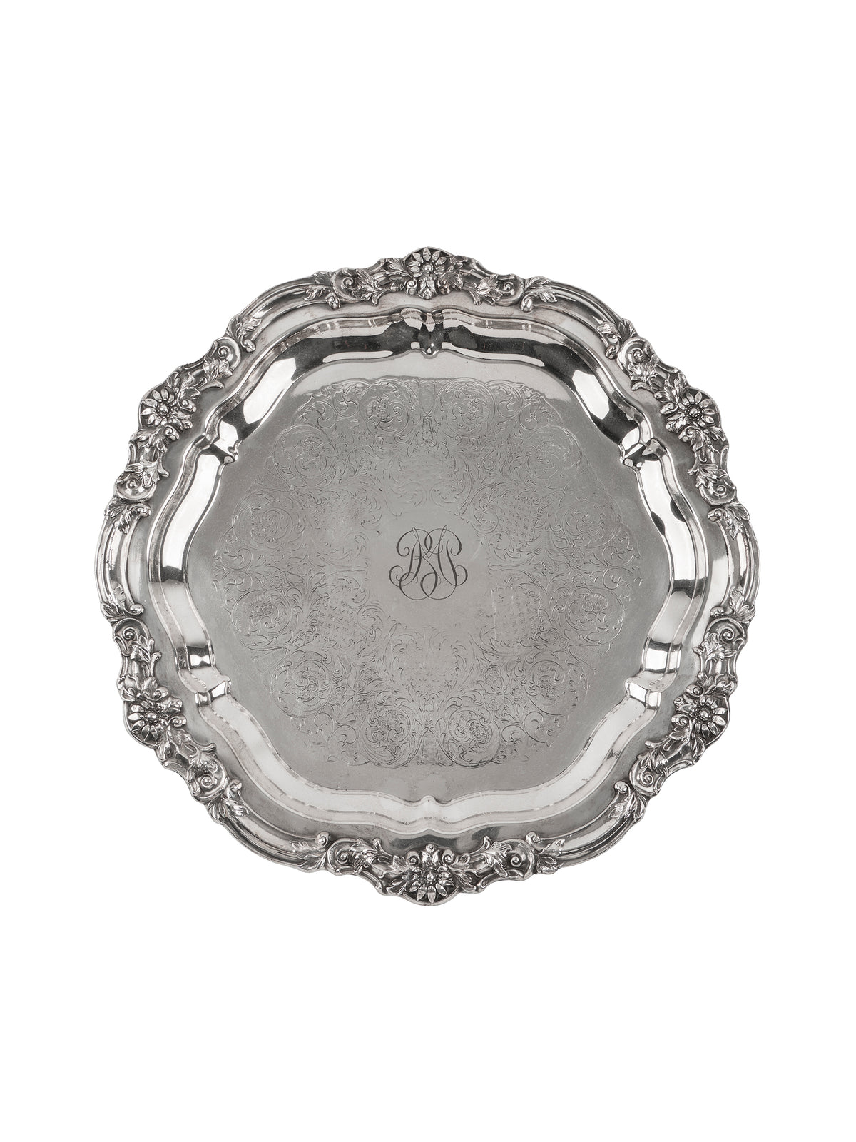 Vintage 19th Century English Ornate Monogrammed Silver Plate Tray Weston Table