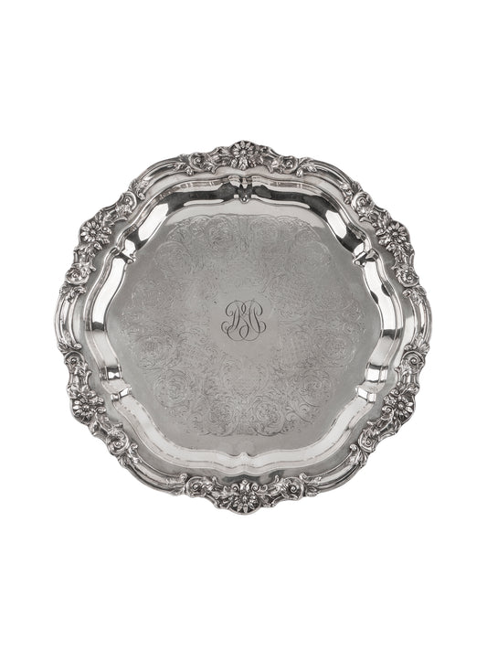 Vintage 19th Century English Ornate Monogrammed Silver Plate Tray Weston Table