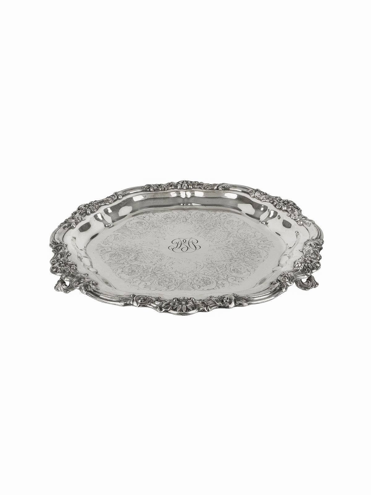 Vintage 19th Century English Ornate Monogrammed Silver Plate Tray Weston Table