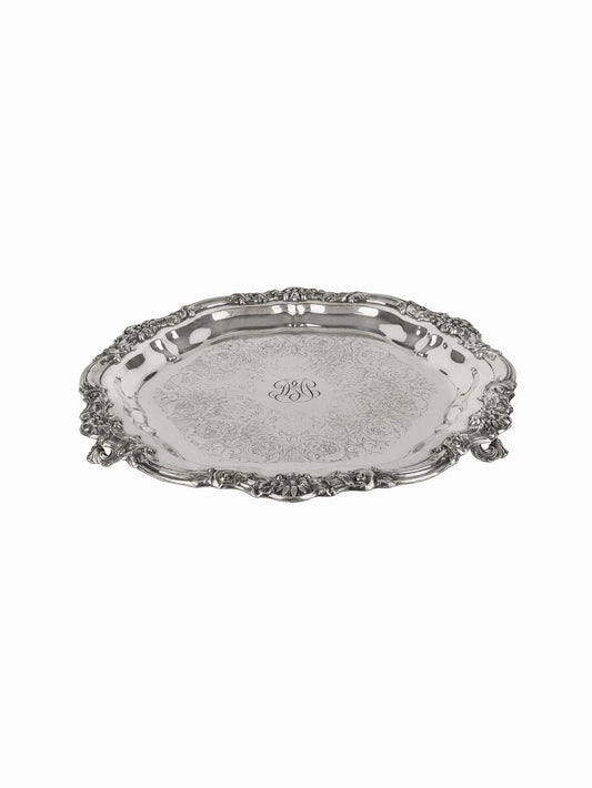 Vintage 19th Century English Ornate Monogrammed Silver Plate Tray Weston Table