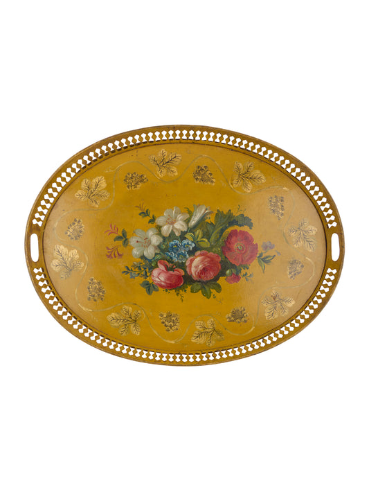 Vintage 19th Century Floral Tole Platter Weston Table