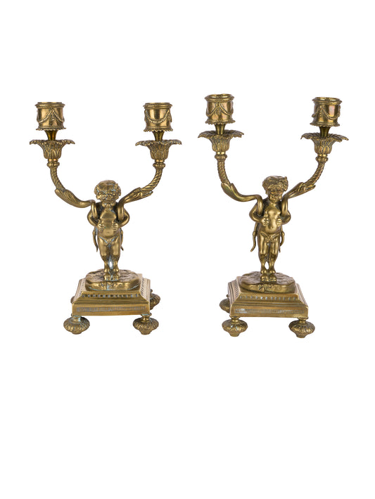 Vintage 19th Century French Cherub Candelabra Pair Weston Table