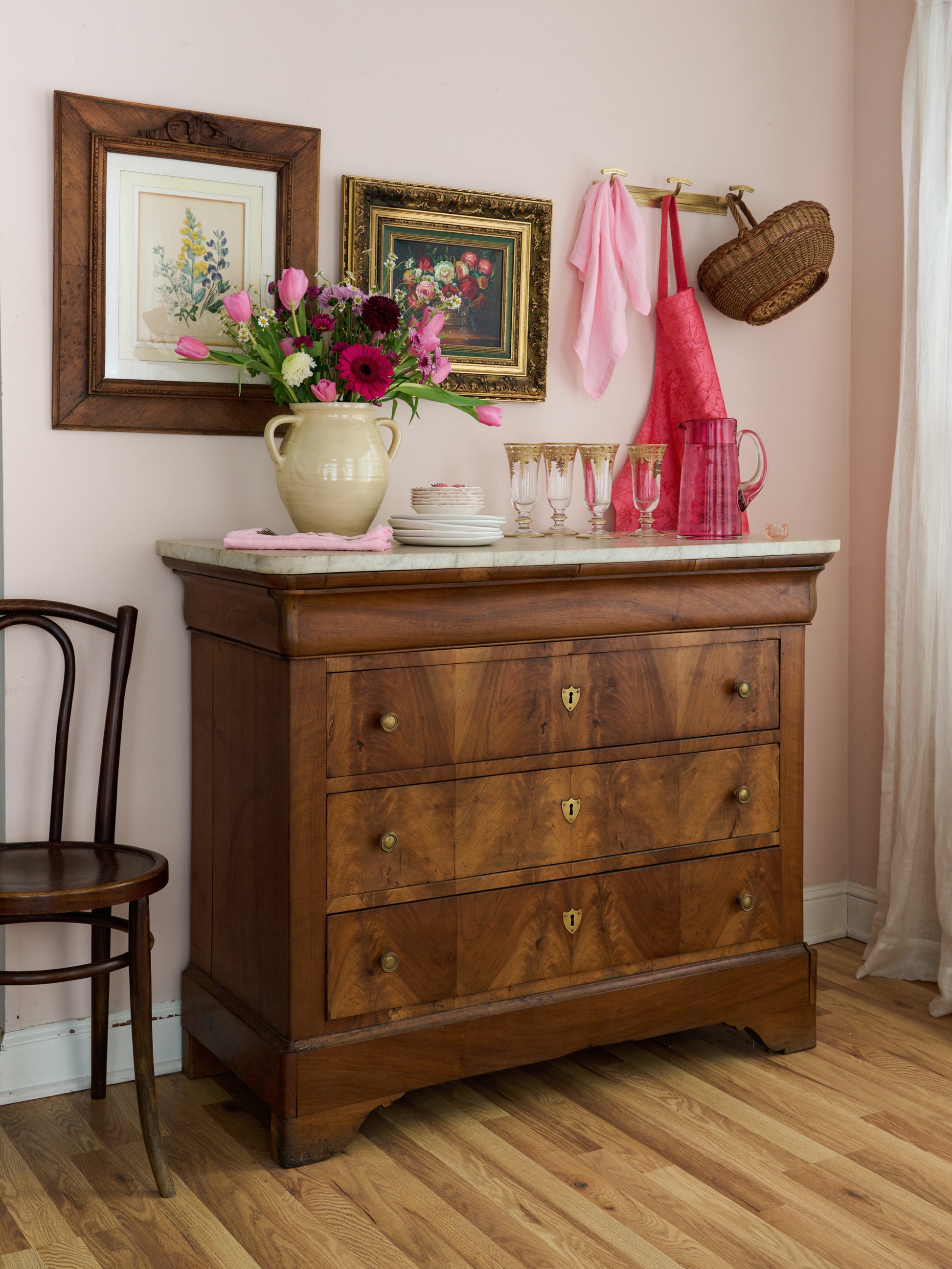 Vintage 19th Century French Chest with Marble Top Weston Table