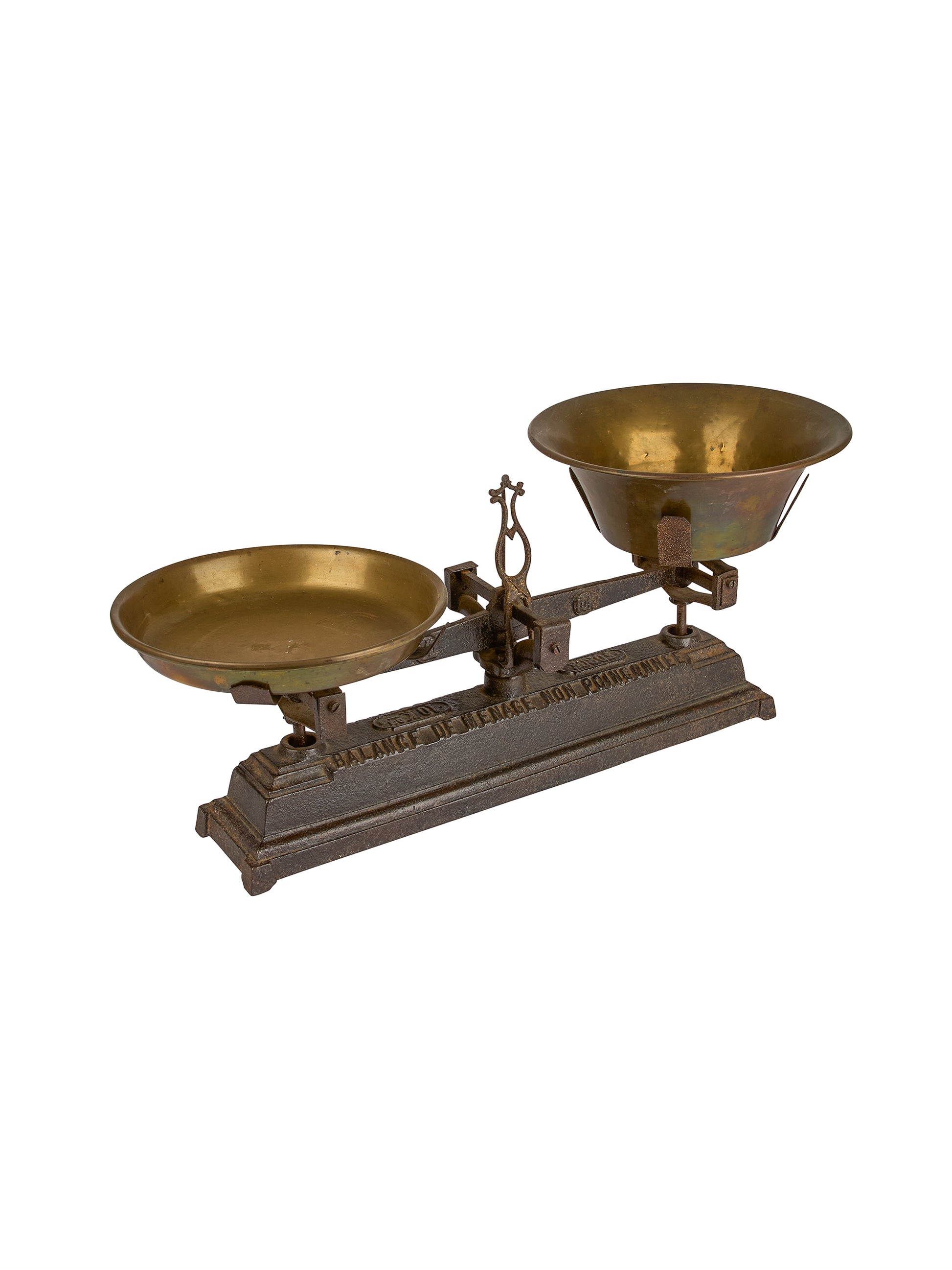 Vintage 19th Century French Iron Scale with Brass Pans Weston Table