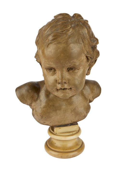 Vintage 19th Century French Terracota and Alabaster Child Statue Weston Table