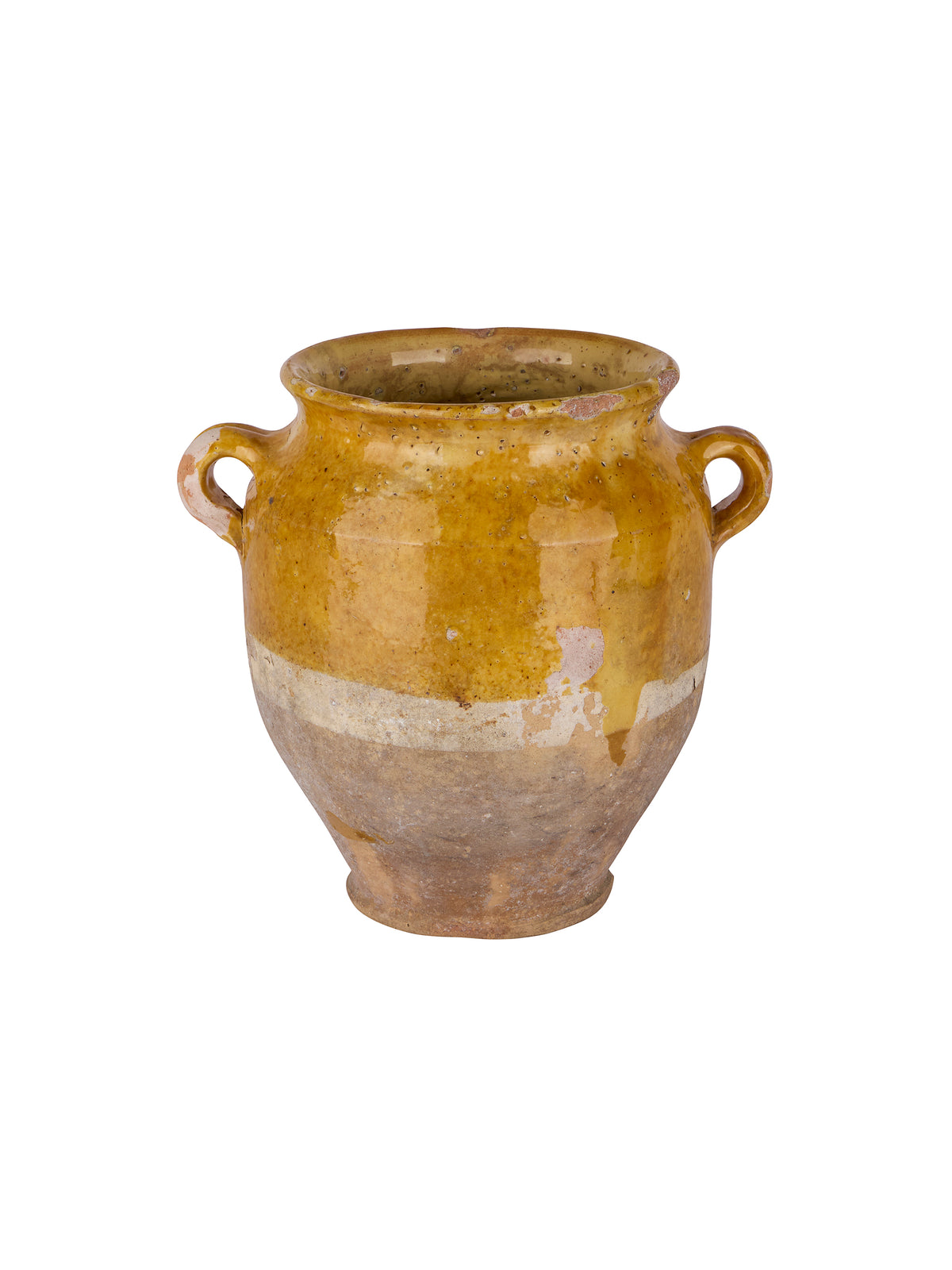 Vintage 19th Century French Yellow Small Glazed Confit Pot Two Weston Table