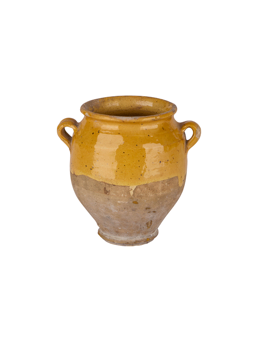 Vintage 19th Century French Yellow Small Glazed Confit Pot Weston Table