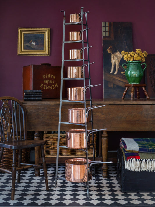 Vintage 19th Century Graduated Copper Pans Weston Table