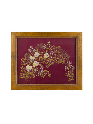  Vintage 19th Century Japanese Framed Pansy Embroidery Art Weston Table 
