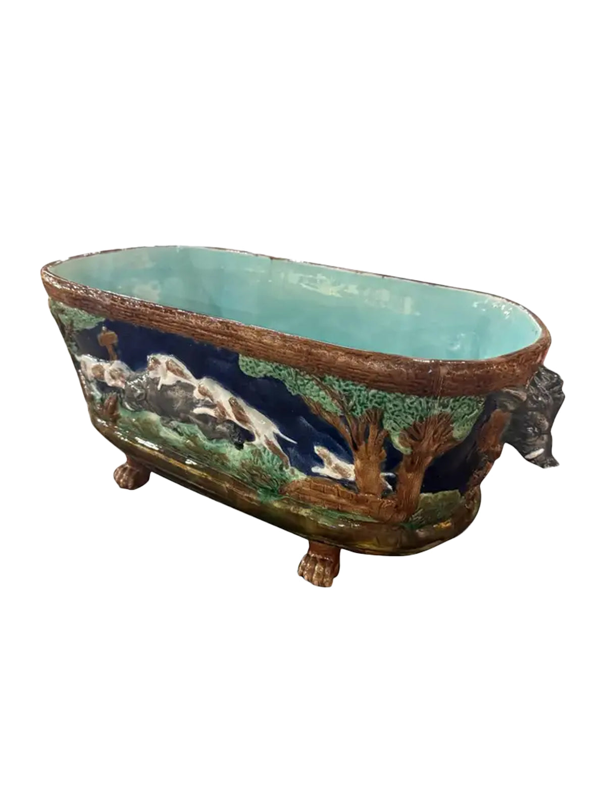 Vintage 19th Century Majolica Hounds and Boar Jardiniere Weston Table