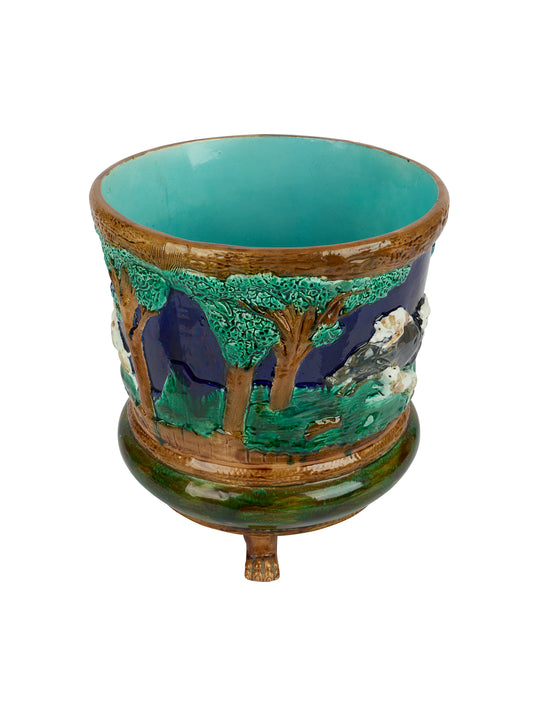 Vintage 19th Century Majolica Hunting Scene Cache Pot Weston Table