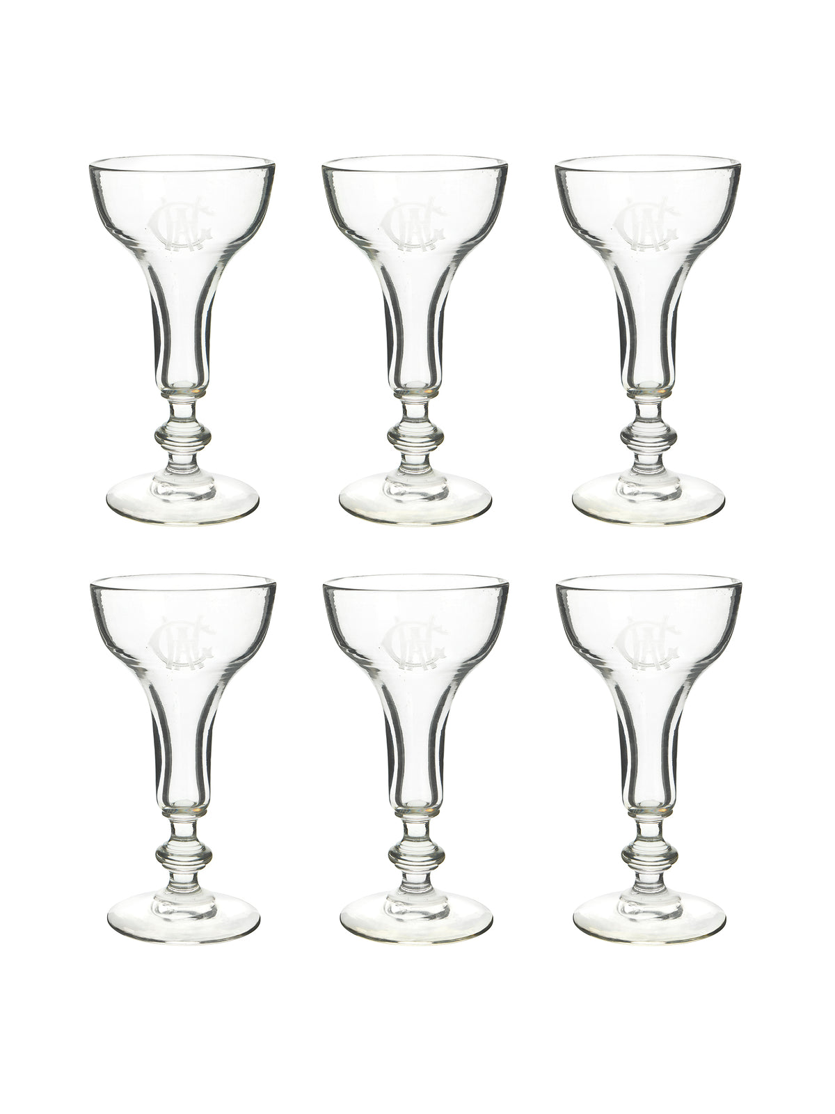 Vintage 19th Century Monogram Hollow Stem Champagne Glasses Set of Six Weston Table