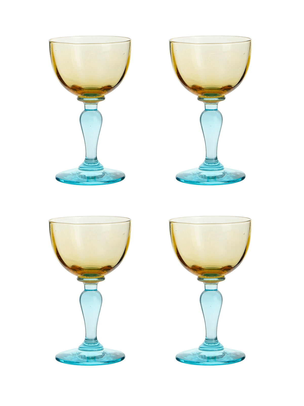 Vintage 19th Century Portieux Vallerysthal Blue and Amber Aperitif Glasses Set of Four Weston Table