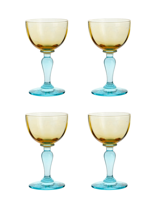 Vintage 19th Century Portieux Vallerysthal Blue and Amber Aperitif Glasses Weston Table