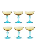 Vintage 19th Century Portieux Vallerysthal Blue and Amber Cocktail Coupes Set of Six Weston Table