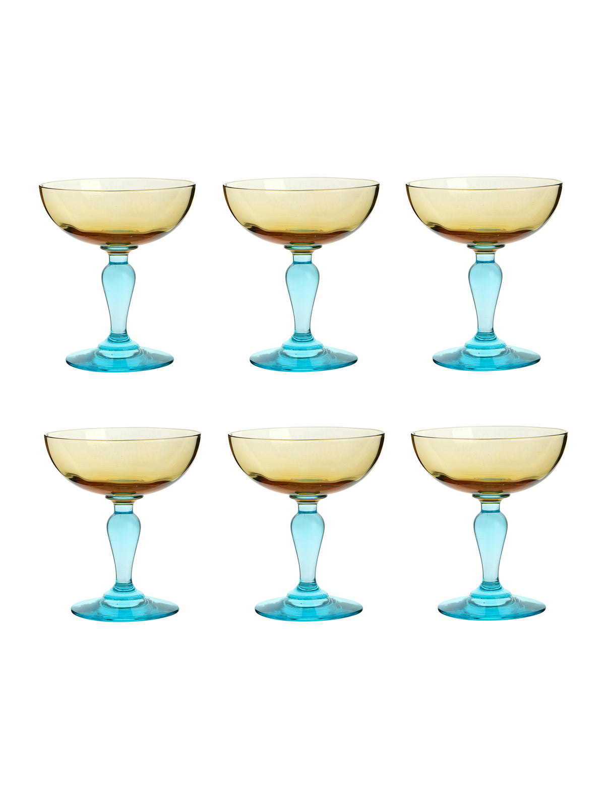 Vintage 19th Century Portieux Vallerysthal Blue and Amber Cocktail Coupes Set of Six Weston Table
