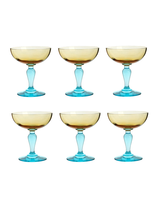 Vintage 19th Century Portieux Vallerysthal Blue and Amber Cocktail Coupes Weston Table