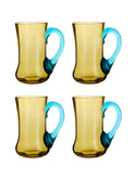 Vintage 19th Century Portieux Vallerysthal Blue and Amber Mugs Set of Four Weston Table