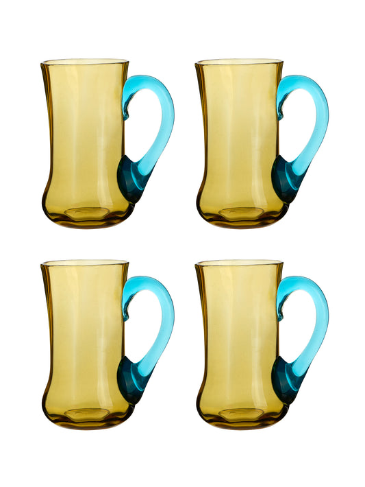 Vintage 19th Century Portieux Vallerysthal Blue and Amber Mugs Weston Table