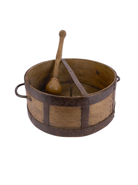 Vintage 19th Century Round Wood Handled Grain Measure with Grain Grinder Weston Table