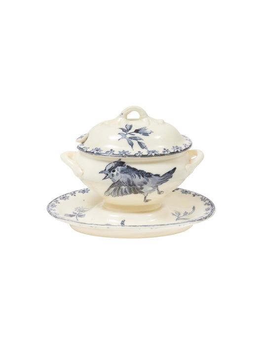 Vintage 19th Century Sarreguemines Bird Condiment Pot Weston Table