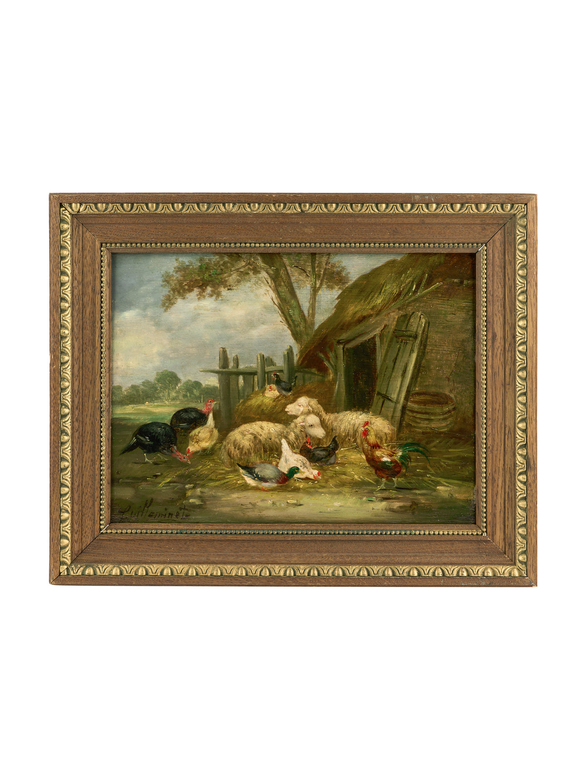 Vintage 19th Century Sheep Oil Painting on Wood Panel One Weston Table
