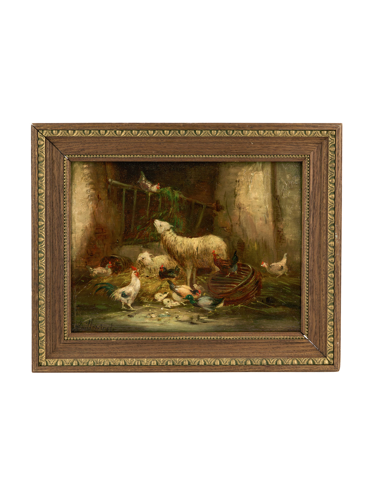 Vintage 19th Century Sheep Oil Painting on Wood Panel Two Weston Table