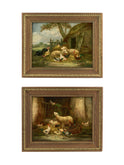 Vintage 19th Century Sheep Oil Painting on Wood Panel Weston Table