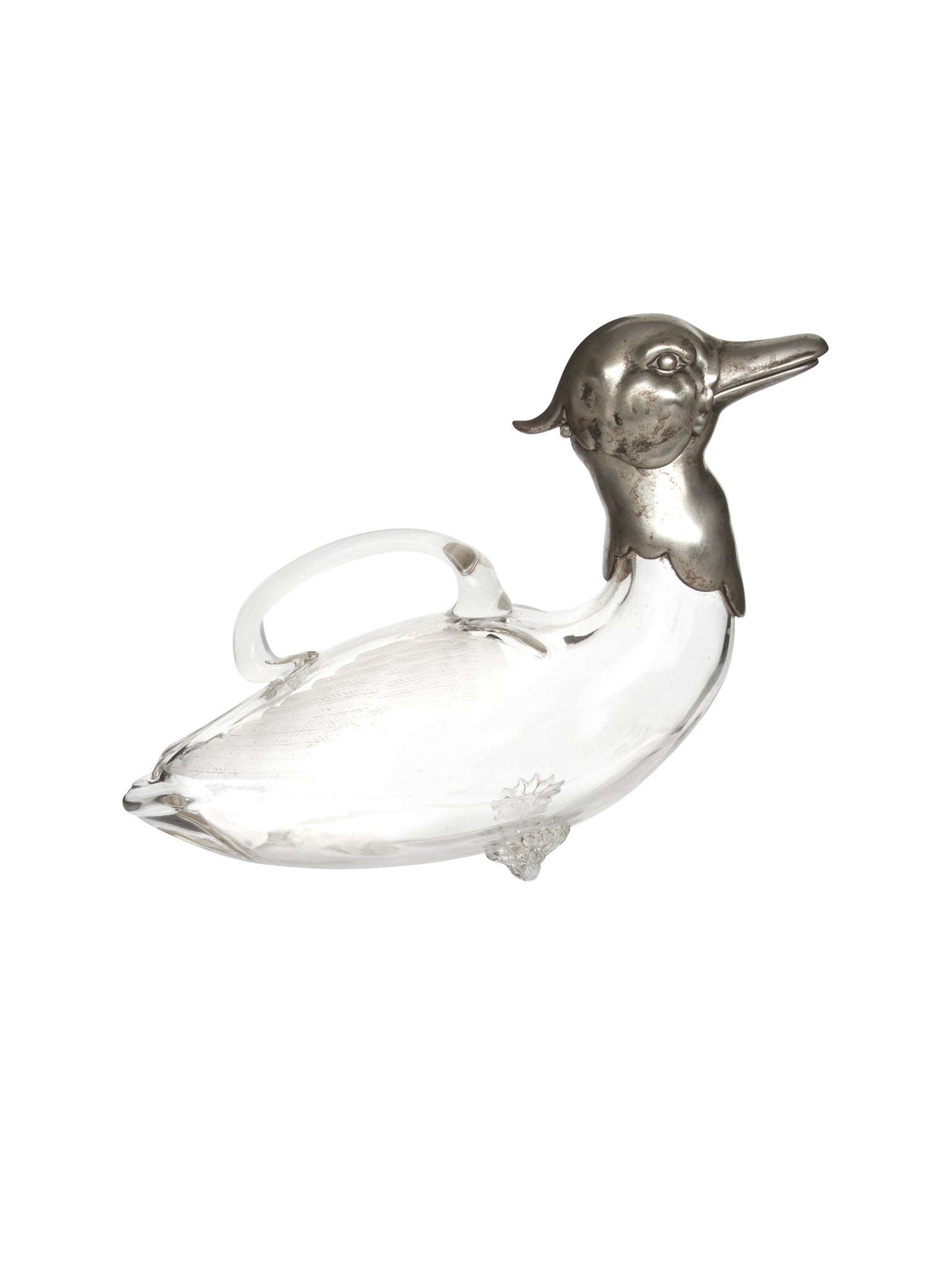 Vintage 19th Century Silver Duck Head Crystal Decanter Weston Table