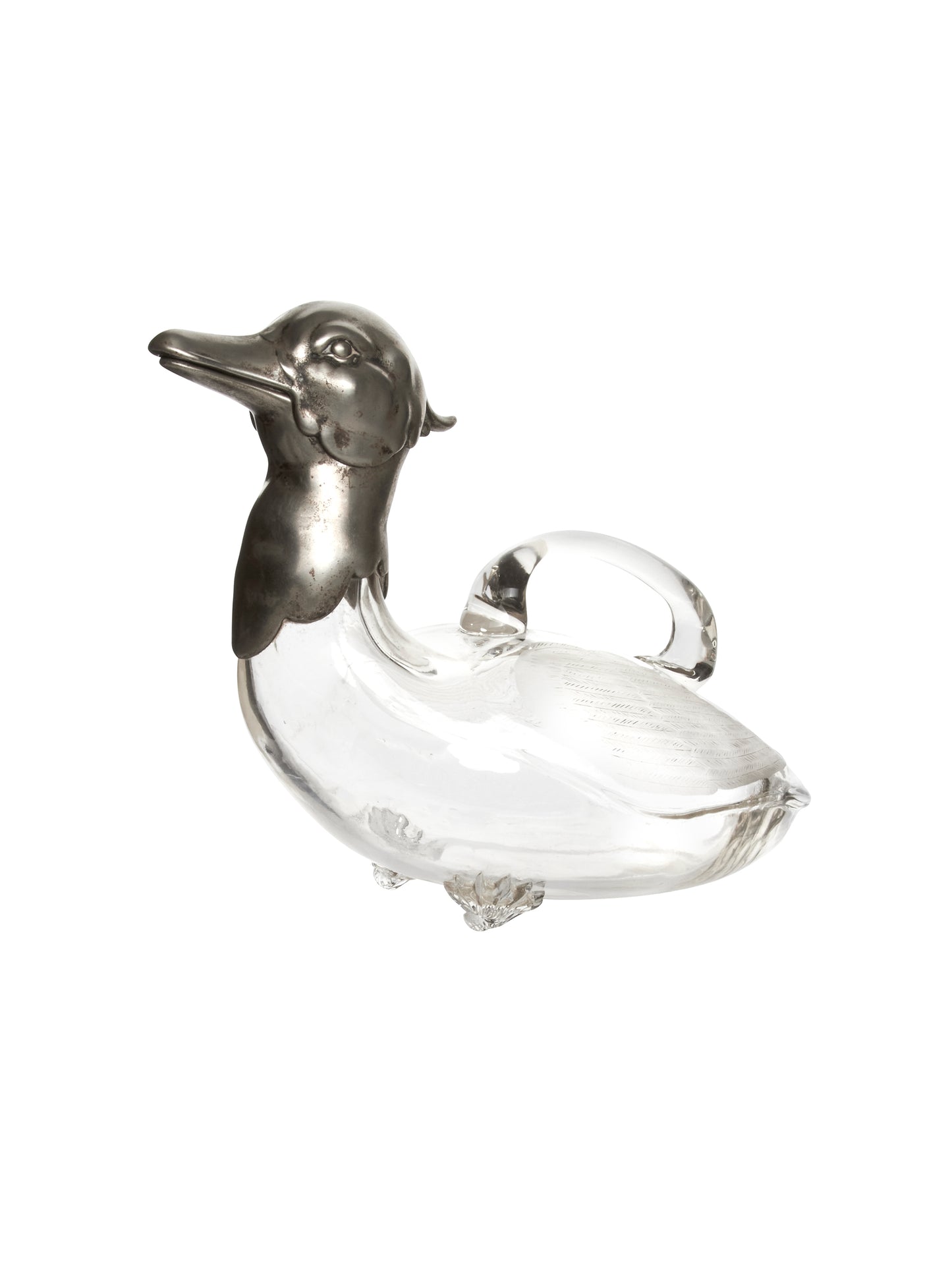 Vintage 19th Century Silver Duck Head Crystal Decanter Weston Table