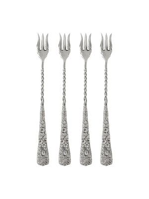  Vintage 19th Century Silver Plate Ornate Trident Oyster Forks Set of Four Weston Table 