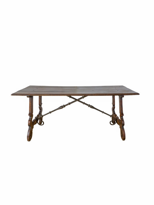 Vintage 19th Century Spanish Walnut Table with Iron Base Weston Table