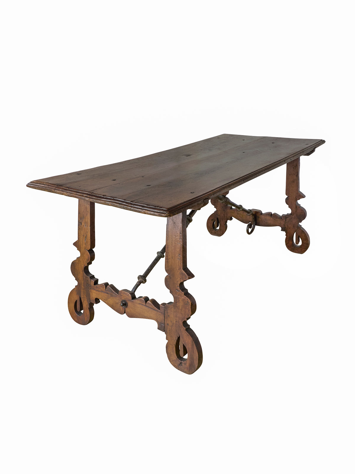 Vintage 19th Century Spanish Walnut Table with Iron Base Weston Table