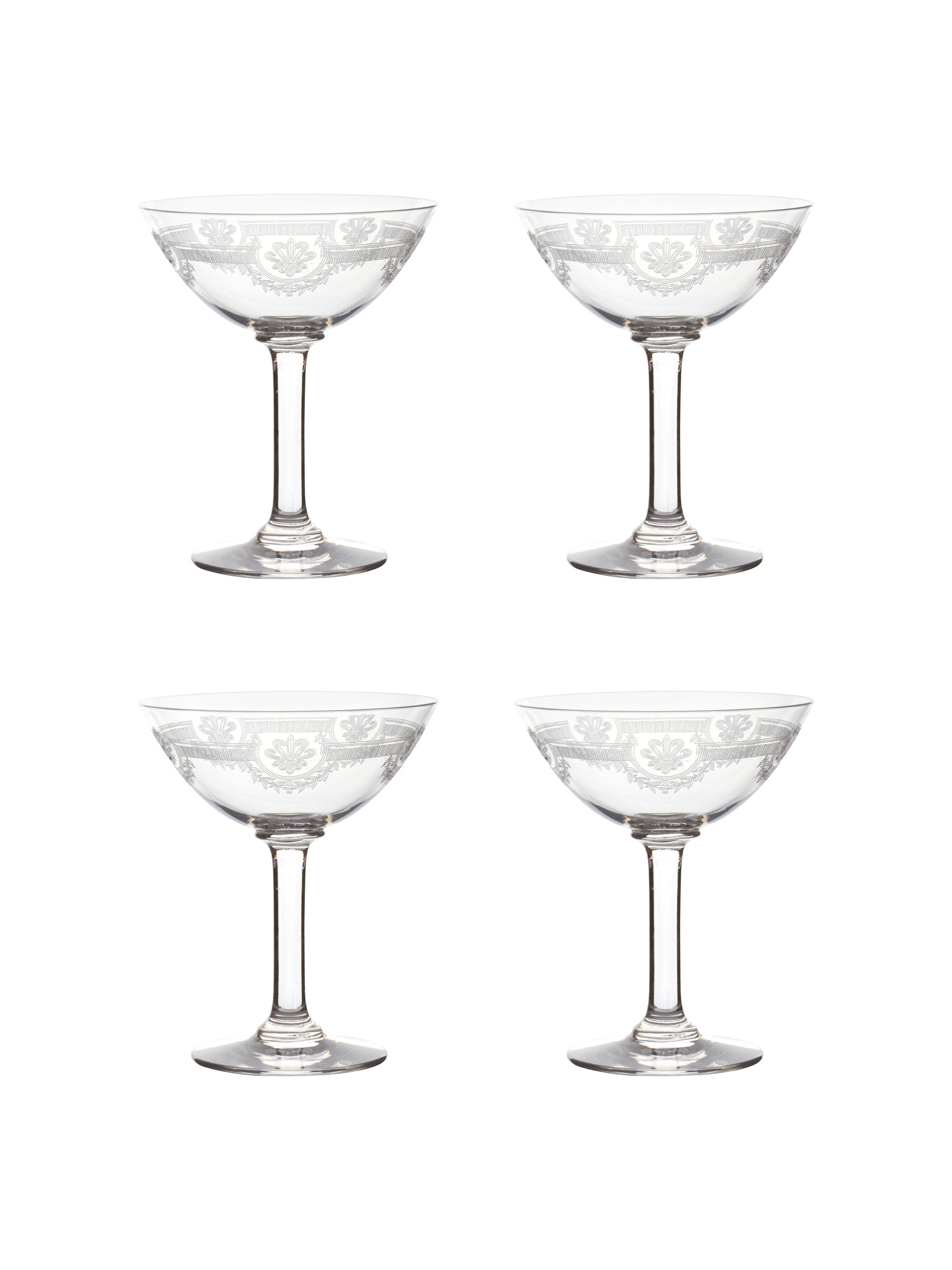 Vintage 19th Century Baccarat Etched Cocktail Coupes Weston Table