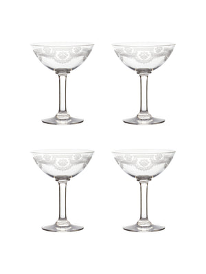  Vintage 19th Century Baccarat Etched Cocktail Coupes Weston Table 