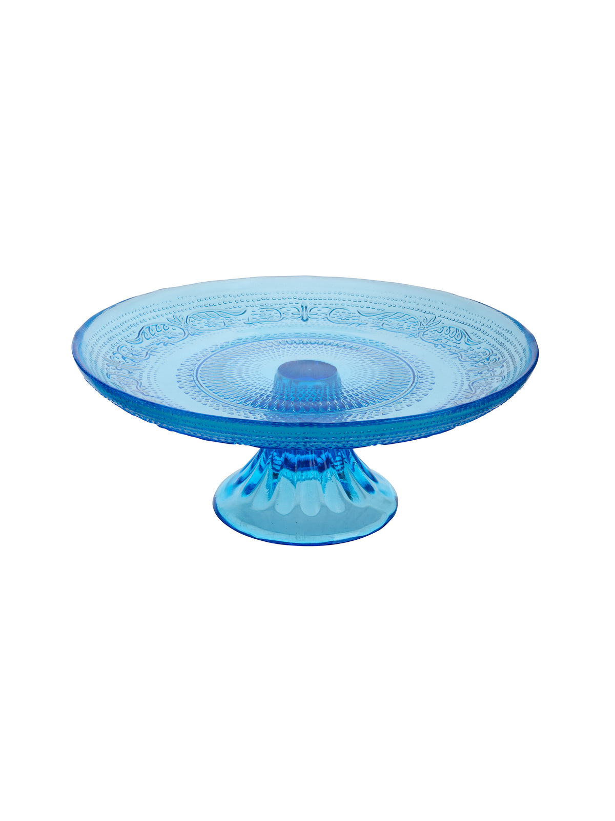 Vintage American Blue Embossed Glass Cake Stand Weston Table