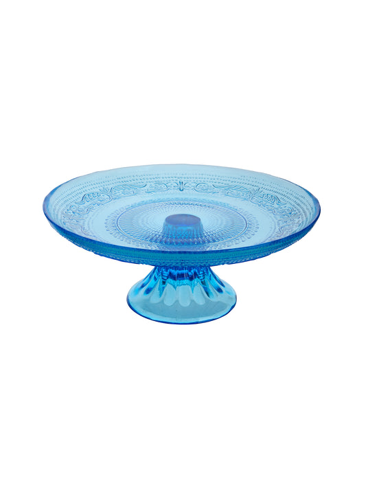 Vintage American Blue Embossed Glass Cake Stand Weston Table